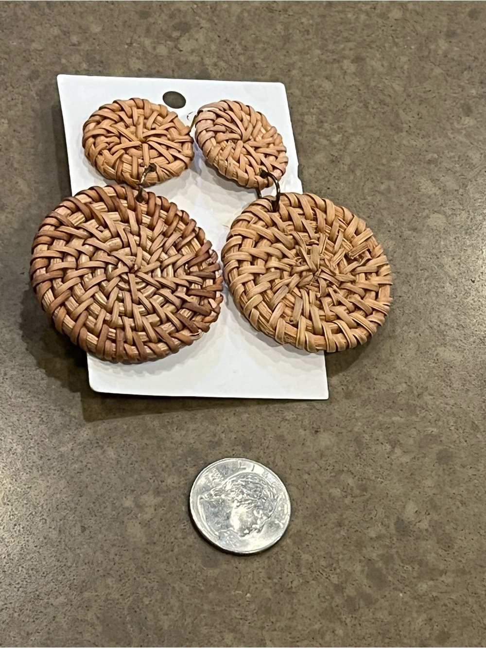 Woven Rattan Drop Earrings - Natural Brown - Picture 3 of 3